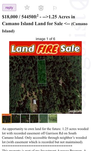 A Craigslist ad with the title ‘Land fire sale’.